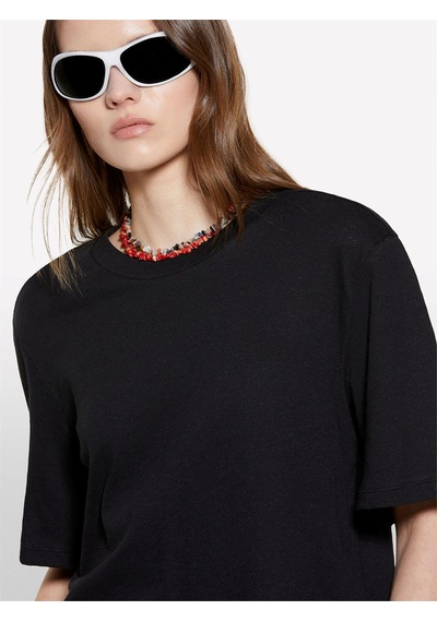 Sisley Keten Karışımlı Bisiklet Yaka T-shirt Kadın Siyah T-shirt - 325p3utfl107c