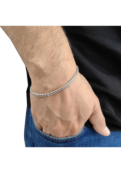 Chavin 4 mm. 21 cm. Gri Çelik Erkek Bileklik es34 Çelik
