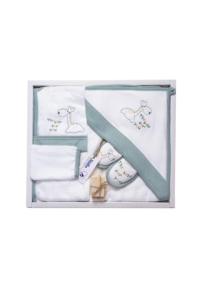Kız Erkek Yeşil Dino Unisex Bebek Bornoz Takımı Havlu Seti STL6072