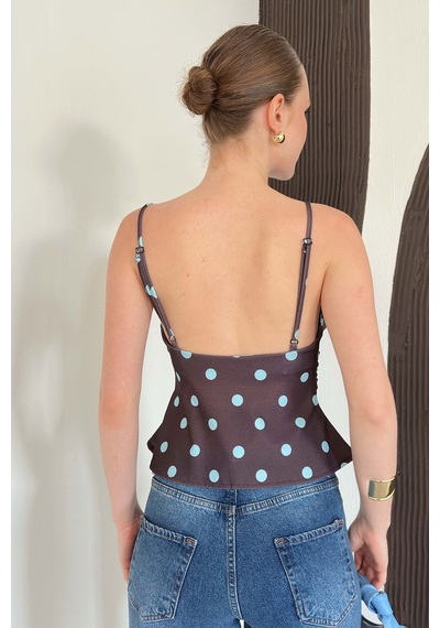 Verymoda Degaje Yaka Askılı Bluz Kahve Mavi