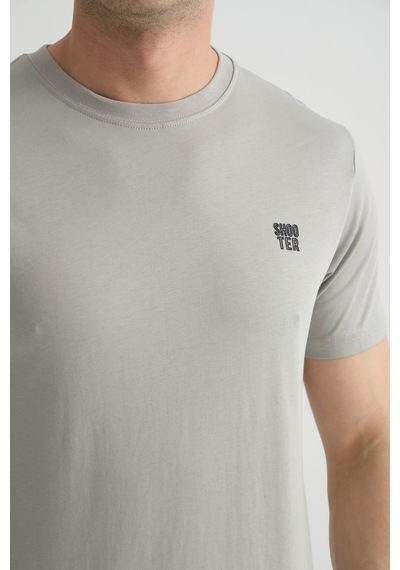 Shooter Sportwear Shooter Erkek Pamuklu Esnek T-shirt Standart Kalıp Minimal Logolu Gri