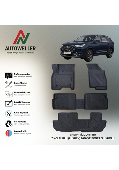 Chery Tiggo 8 Pro 2020 Sonrası 7 Koltuklu Uyumlu Havuzlu Oto Paspas Luxury