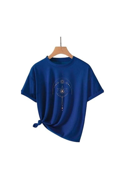 Kozia Outdoors Malkoçbey Terazi Baskılı Oversize Unisex Basic T-şihirt Saks Mavi Saks Mavisi