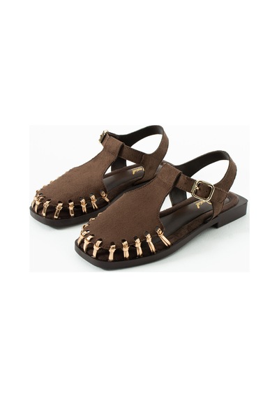 Duxal Shoes Debra Kadın Süet Örgü Tasarım Kafesli Sandalet Acıkahve