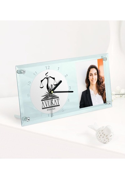 Kişiye Özel Avukat Temalı Masaüstü Cam Saat - 5