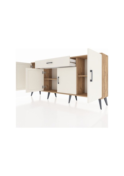 Arges Konsol 3 Raflı Tek Çekmeceli 4 Kapaklı 176x30x83 Çam-aytaşı/aytaşı Beyaz