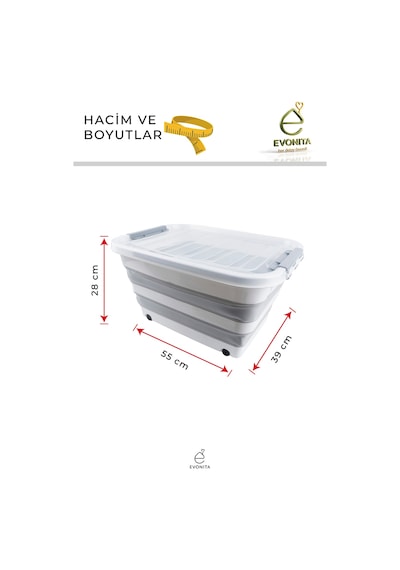 Katlanır Saklama Kutusu 30 Lt Tekerlekli Kapaklı Kilitli Organizer Akordiyon Yer Kaplamaz Renkli