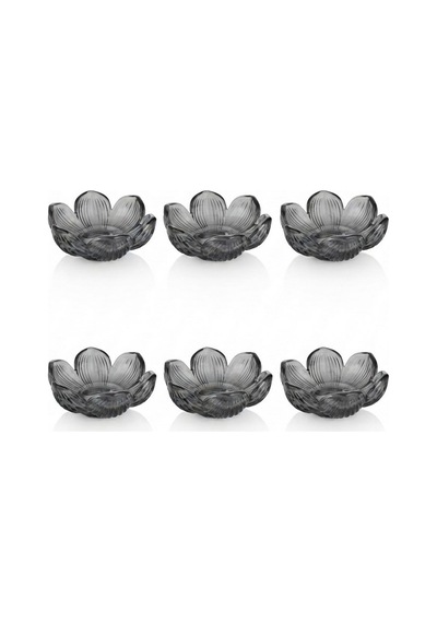 6'lı Füme Cam Çiçek Formlu Lokumluk & Sosluk / Reçellik Seti 8x3 Cm