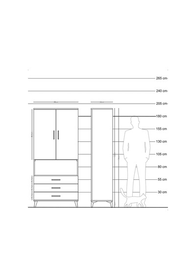 Hyperion Dolap 2 Raflı 3 Çekmeceli Tek Askılı 88x44x195 Antrasit-çam Antrasit