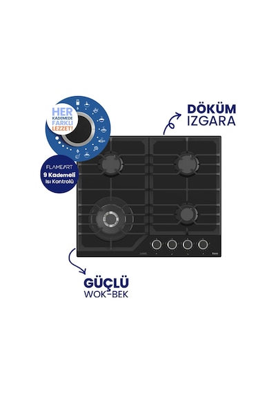 Flowart Digital Asimetrik QBL63CS+NT025-WFA+D080-SA Siyah Cam Ankastre Set