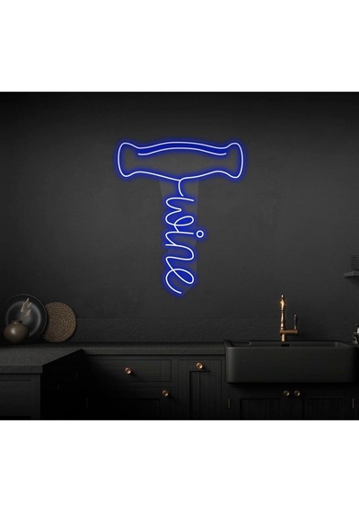 Wine Yazılı Ve Şekilli Neon Tabela Mavi