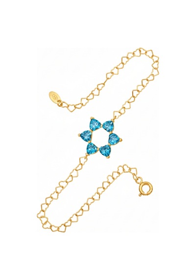 Aşkın Fısıltısı Akuamarin Kalp Taşlı Bileklik 925 Ayar Gümüş Kalp Zincir 20 Cm Gold