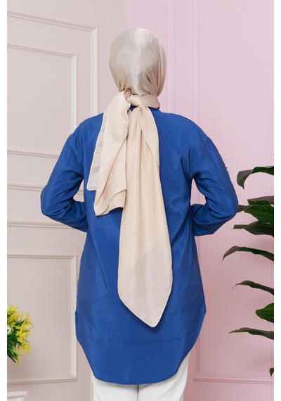 Sevitli Kolu Çakım Detaylı Tunik-mavi-4730 Mavi