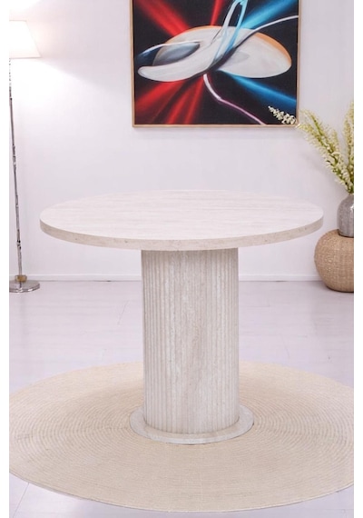 Bohem Yuvarlak Lak Panel Mutfak Masası 100cm Bej