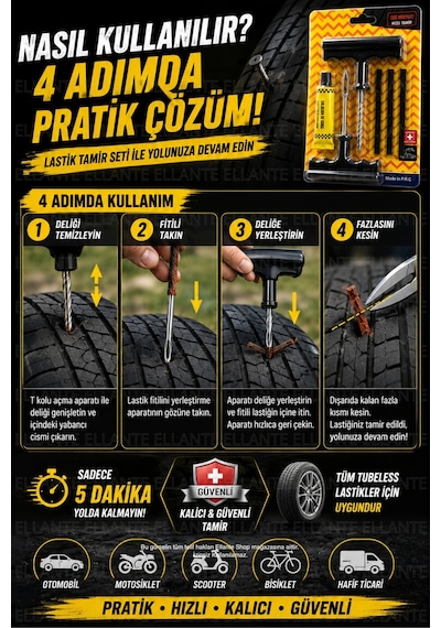 Lastik Yama Tamir Seti Patlak Lastiklere Hızlı Ve Güvenilir Çözüm