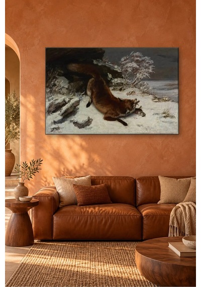 Fida Gustave Courbet Karda Avını Yakalayan Tilki Canvas Tablo Çok Renkli