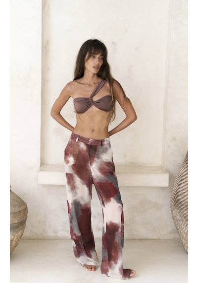 Mai Collection Mai Studios Co. Budiono Transparan Patlı Bordo Pantolon Bordo
