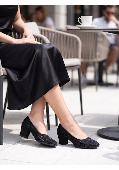 Nesilshoes Nesil Shoes Özma 970 Siyah Topuklu Taşlı Kadın Ayakkabı