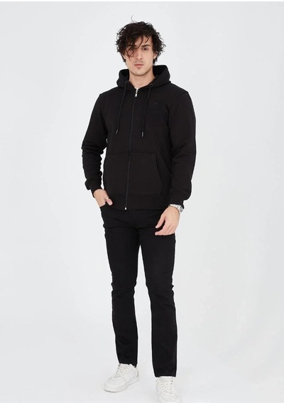 Luz&pos Erkek Tam Fermuarlı Kapşonlu Sweatshirt - Siyah Siyah