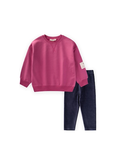 Cigit Kadife Taytlı Sweatshirt Takım 2-10 Yaş Fuşya Fuşya
