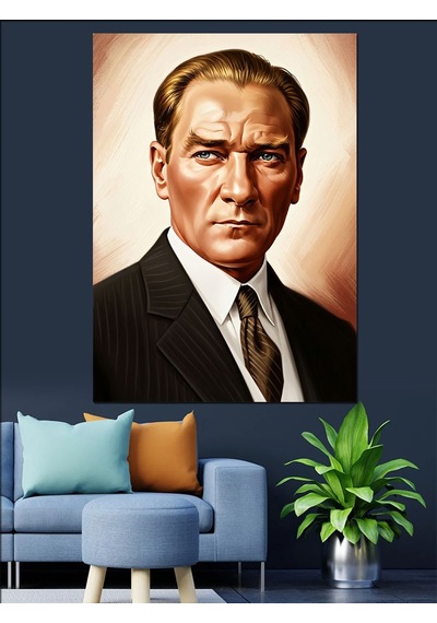 Ahşap Tablo Atatürk Takım Elbiseli Portre
