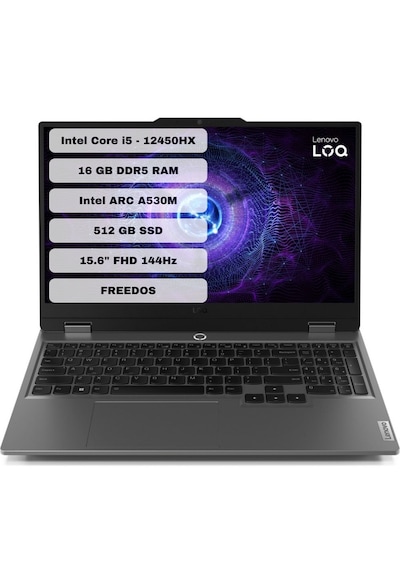Lenovo LOQ 15IAX9I 83FQ000UTR i5-12450HX 16 GB 512 SSD A530M 15.6" Dos FHD Dizüstü Bilgisayar