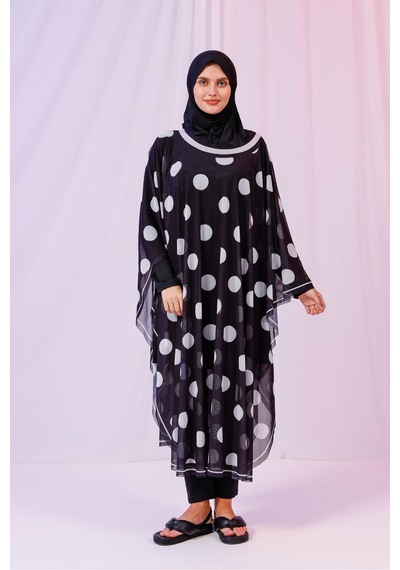 Tarzını Seç Kimono Pareo - Tesettür Pareo - Puantiyeli Siyah 240x135 Cm Çok Renkli