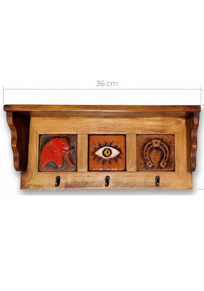 Portmanto Duvar Askılığı, Şans Spiritüel Temalı Elbise, Havlu, Bornoz Askısı, 16x36x9 Cm Ahşap