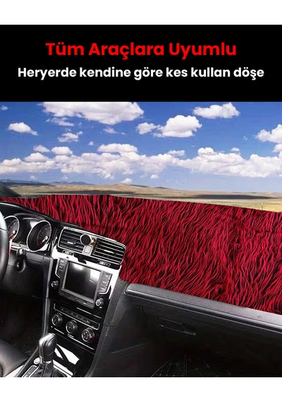 Pelüş Torpido Koruma Örtüsü Uzun Tüylü Kırmızı