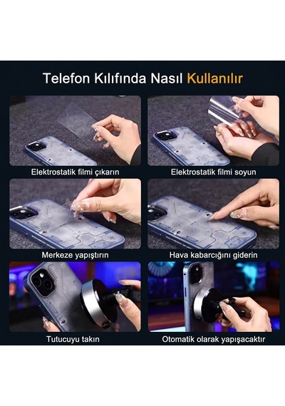 Vantuzlu Klima Havalandırmaya Takılan Magsafe Iq Şarjlı Telefon Tutucu Siyah Renkli