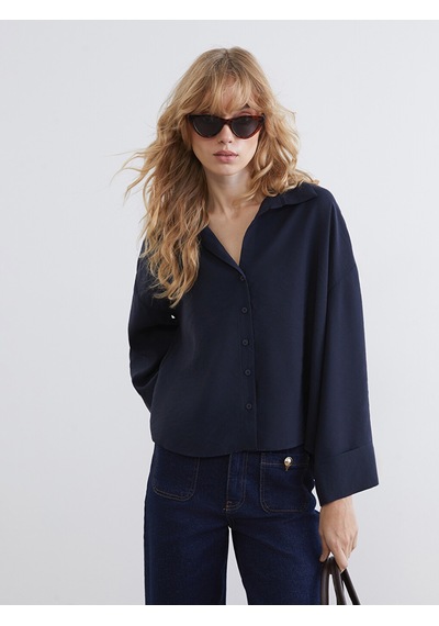 Lcw Vision Lacivert Oversize Kadın Gömlek