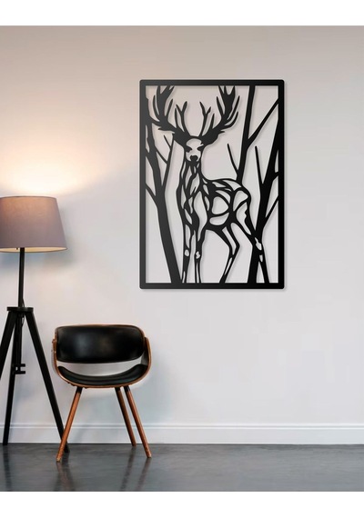 Desenli Geyik Tasarımlı Hayvan Figürlü Metal Dekoratif Modern Duvar Tablosu Ev Ve Ofis İçin