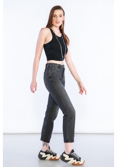 Antrasit Yüksek Bel Mom Jeans-antrasit Antrasit