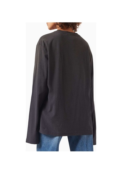 Acne Studios 1996 Logo Baskılı Tişört - Pamuk Karışımı - Oversize Kesim & Yıpranmış Detaylar Siyah