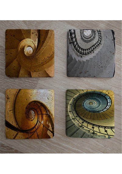 Sarmal Merdivenler Doğal Taş Bardak Altlığı 4'lü Set - Natural Stone Coasters - Taş Çok Renkli