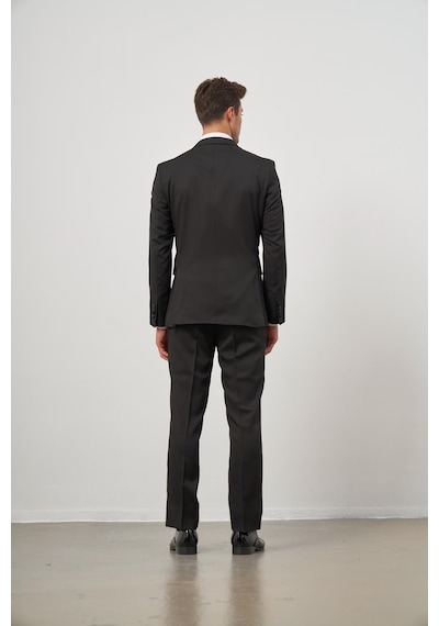 İmza Siyah Yelekli 6 Drop Slim Fit Ceremony Takım Elbise 1001240205 Siyah