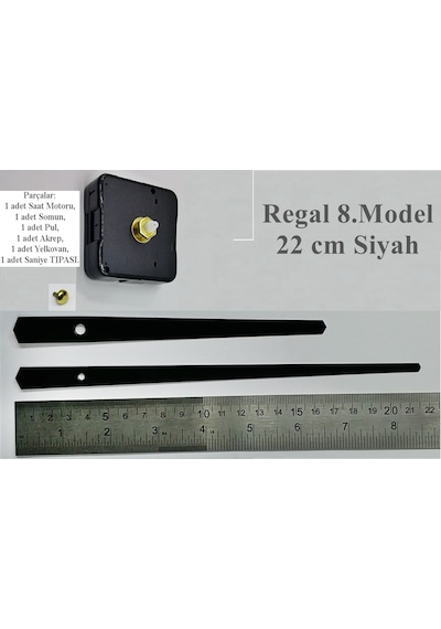 Regal Duvar Saati Motoru Metal Akrep Yelkovan Sessiz Mekanizma Siyah