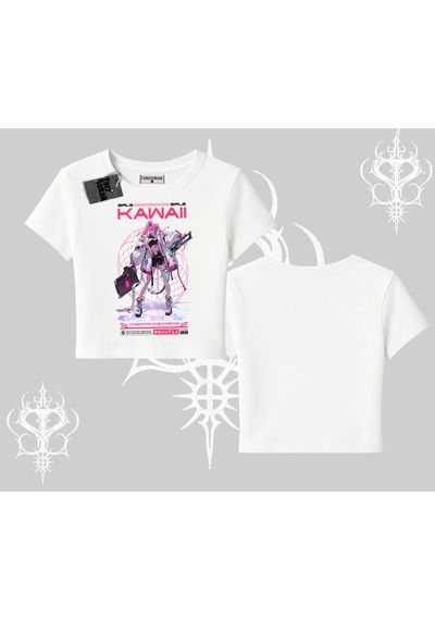 Startmore Startmore Babby Tee Tshirt Kawaii Cyberpunk Kız Japon Stil Baskı Beyaz