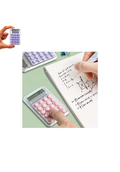 Mini Hesap Makinesi Silikon Tuşlu Lcd Ekran 8 Haneli Şeffaf Mini Hesap Makinesi Ebat 8,5cm X 5,4cm Pembe