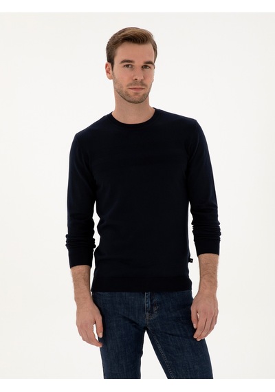 Cacharel Lacivert Slim Fit Pamuk Karışımlı Bisiklet Yaka Triko Kazak