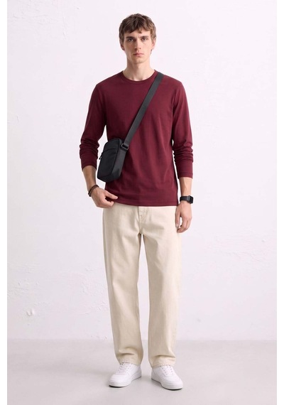 Barrels And Oıl Erkek Bisiklet Yaka İnce Sweatshirt 5074 - Vişne Vişne