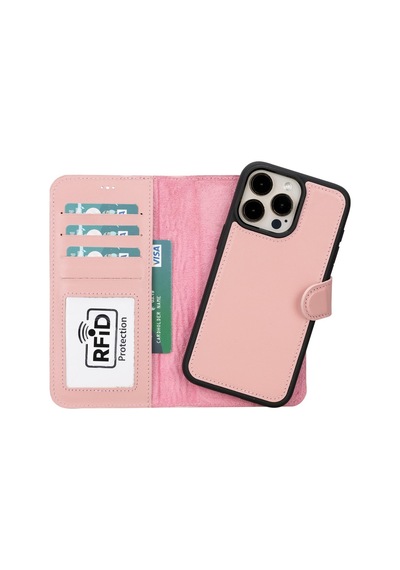 Apple Uyumlu   iPhone 15 Pro Max Deri Cüzdanlı Kılıf   Mwwn Nu2 Pembe