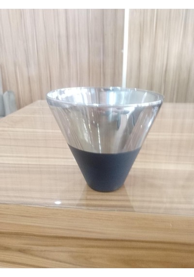 Titanyum Kaplama Görünümlü Cam Konik Vazo 2li Set Küçük Orta Platin