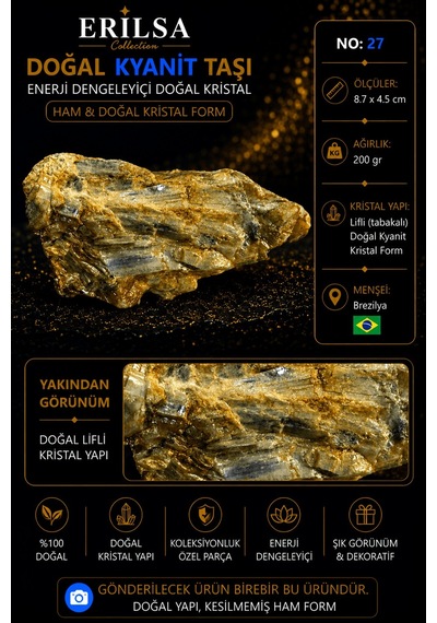 Sertifikalı Doğal Kyanit Taşı Ham Kristal Kütle Doğal Mineral No