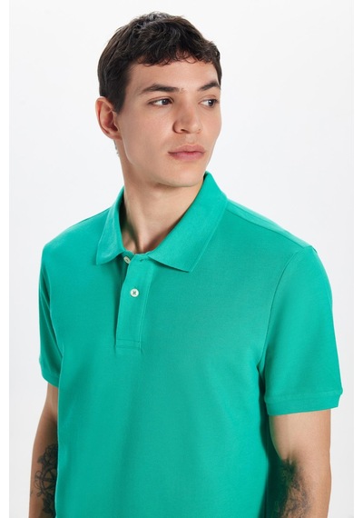Tudors Erkek Slim Fit Dar Kesim Pamuk Yeşil Polo Yaka Tişört-32764 Y Yeşil