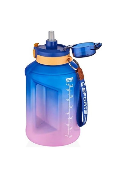 Vagonlife 1600ml Çift Renk Taşıma Askılı Ve Kulplu Motivasyon Su Matarası Sticker Hediyeli Mavi-mor Genel