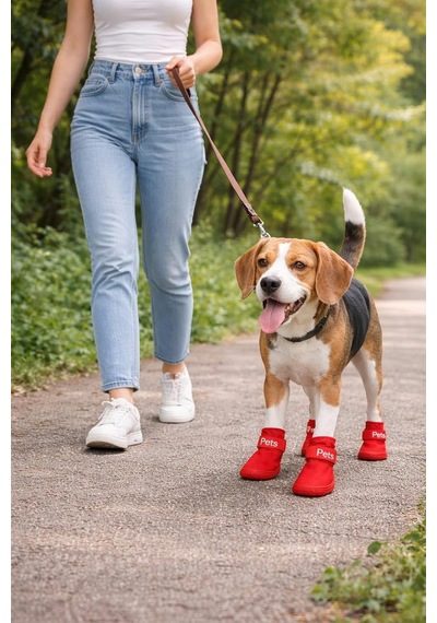 Köpek Ayakkabısı 4 Lü Set Su Geçirmez Kaymaz Tabanlı Köpek Botu Küçük Orta Irk Köpekler İçin Ko