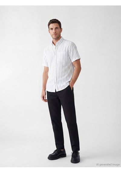 Lcwaıkıkı Classic Beyaz Regular Fit Çizgili Erkek Gömlek