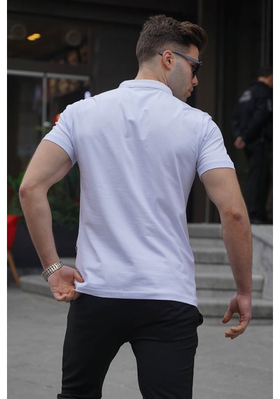 Madmext Erkek Beyaz Basic Fermuarlı Polo Tişört 6076 Beyaz