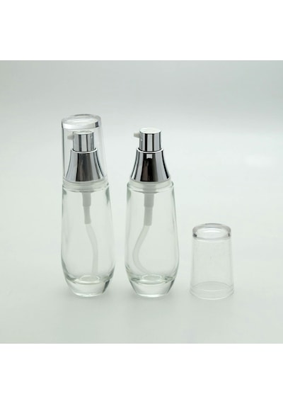 Krem ve Losyon Şişesi 30 ML 20 Adet Boş Şeffaf Cam Gri Kapaklı